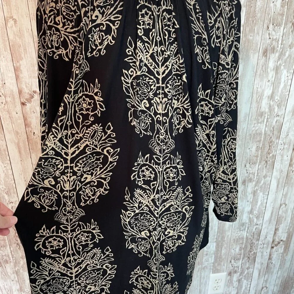 Lucky Brand Black & Tan 3/4 Sleeve Boho Blouse size 3X - Picture 4 of 5